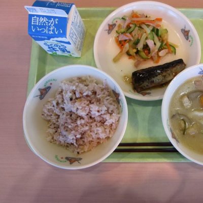古代米ごはん、武光公鍋、いわしの梅煮、ヤーコンサラダの画像