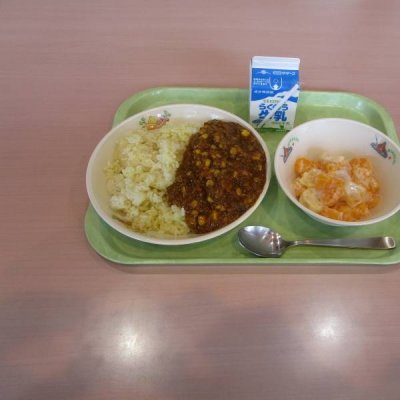 ターメリックライス、ひよこ豆入りドライカレー、フルーツヨーグルトの画像