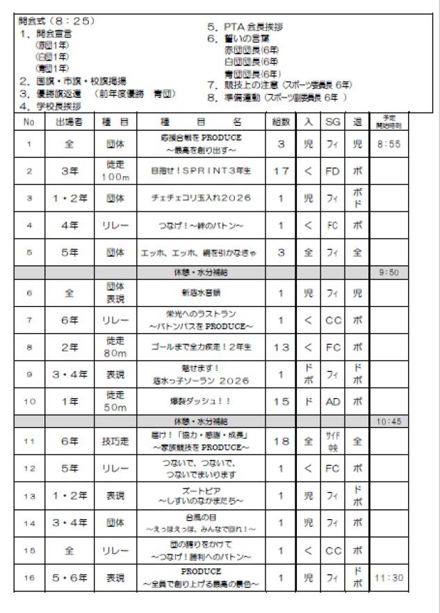 運動会プログラム