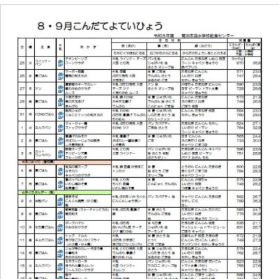 8・9月献立表