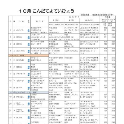 １０月献立表